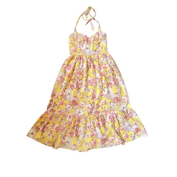 Bardot Labella Women’s Floral Halter Yellow Midi Linen Spring Summer Dress SZ S - Picture 5 of 14